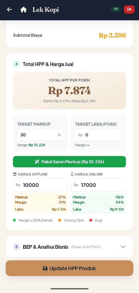 Lek Kopi POS Android — ringkasan penjualan